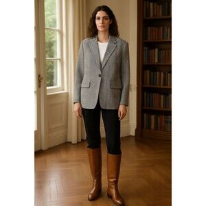 Free Assembly Women’s XL Houndstooth Plaid Blazer Tan Black Single Button Lined